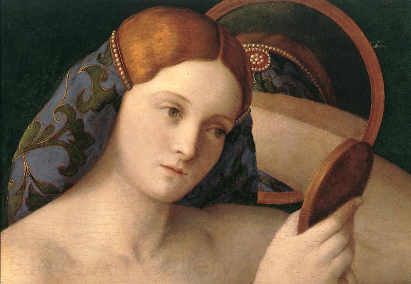 BELLINI, Giovanni Naked Young Woman in Front of the Mirror (detail) France oil painting art